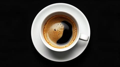 A cup of black coffee on a table, top view, isolated Stock Illustration