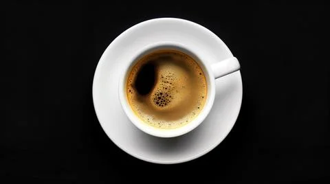 A cup of black coffee on a table, top view, isolated Stock Illustration