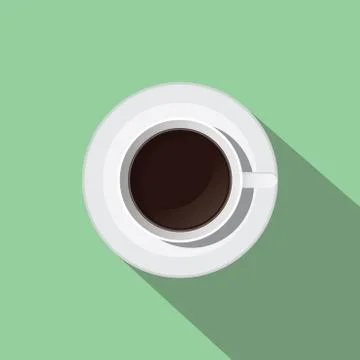 Cup of black coffee from top flat with long shadow Stock Illustration