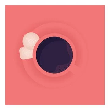 A cup of black coffee, top view on a red background Stock Illustration