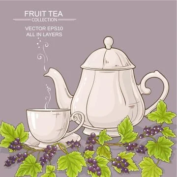 Cup  of black currant tea and teapot Stock Illustration