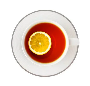 Cup of black tea with lemon 스톡 사진