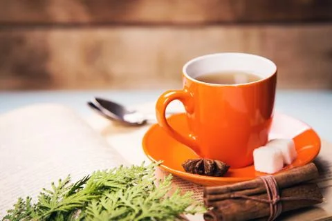Cup on the book Stock Photos