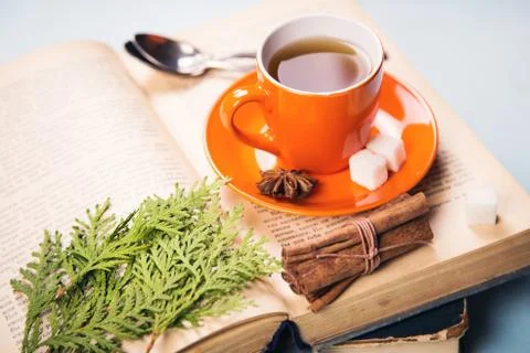 Cup on the book Stock Photos