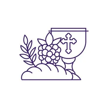 Cup bread and grapes line vector design Illustrazione stock