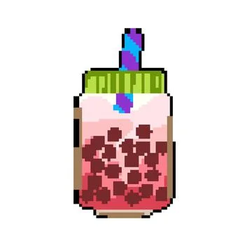Cup bubble tea pixel art vector illustration Illustrazione stock