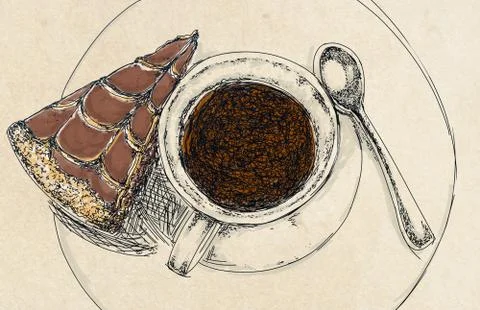 A cup with cake and coffee Stock Illustration