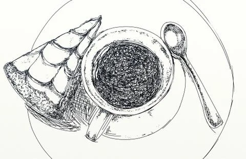 A cup with cake and coffee Stock Illustration