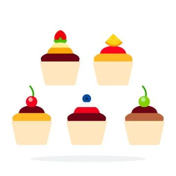 Cup cake with berries vector flat material design isolated object on white 스톡 일러스트