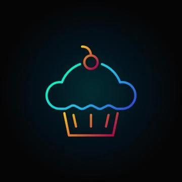 Cup cake with cherry icon. Vector cupcake outline sign Illustrazione stock