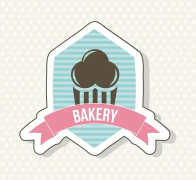 Cup cake icon over label background. vector illustration Ilustração Stock