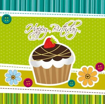 Cup cake over green cute background. vector illustration Stock Illustration