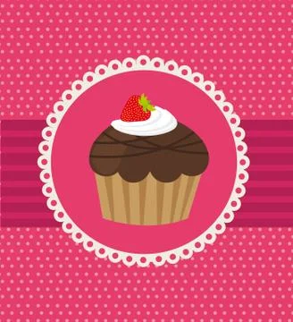 Cup cake over pink background. vector illustration Ilustração Stock