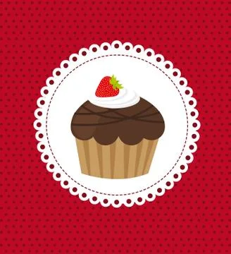 Cup cake over red background. vector illustration Ilustração Stock