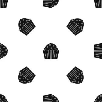 Cup cake pattern seamless black Stock Illustration