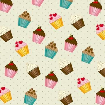 Cup cakes pattern, vintage style. vector illustration Stock Illustration