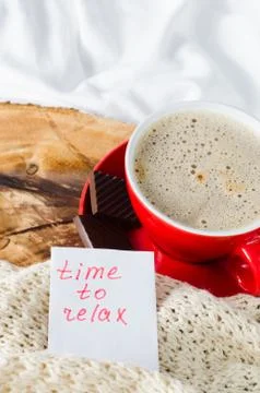 Cup of Cappuccino and Notes Time to Relax. Stock Photos