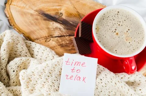Cup of Cappuccino and Notes Time to Relax. Stock Photos