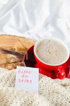 Cup of Cappuccino and Notes Time to Relax. Stock Photos