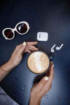 Cup of cappuccino with a pattern. Stock Photos