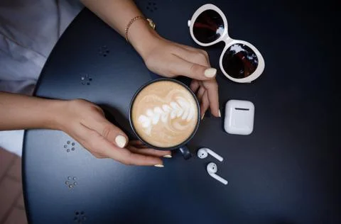 Cup of cappuccino with a pattern. Foto stock