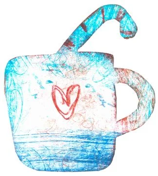 Cup with Christmas candy cane on white background. Hand drawn picture Stock Illustration