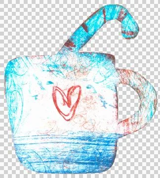 Cup with Christmas candy cane on white background. Hand drawn picture Stock Illustration