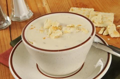 Cup of clam chowder Stock Photos