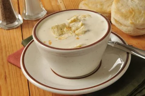 Cup of clam chowder Stock Photos