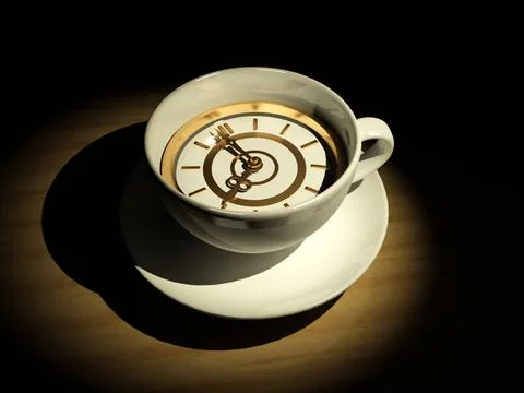 Cup with clock. Eight o clock. 3d Cup with clock. Eight o clock. 3d Copyri... Foto stock