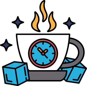 A cup with a clock on it and ice cubes in the bottom Stock Illustration