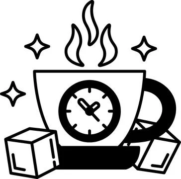 Cup with a clock on it and ice cubes in the bottom Stock Illustration