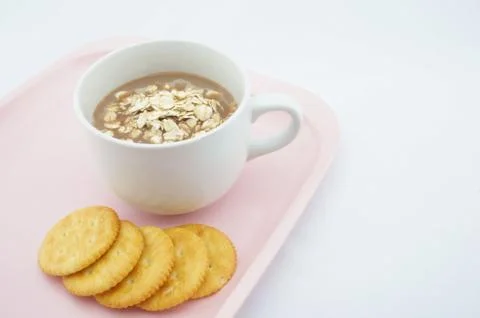 Cup of coco, oats with cracker Stock Photos