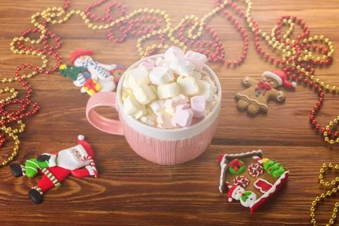 Cup of cocoa with marshmallow. Stock Photos