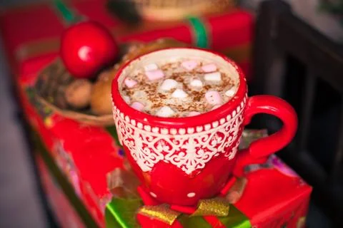 A cup of cocoa with marshmallows Stock Photos