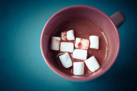Cup of cocoa with marshmallows, top view Stock Photos