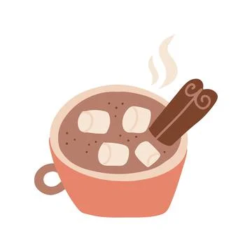 Cup of cocoa or coffee with marshmallows. Coffee break, cozy comfort. Freehand Stock Illustration