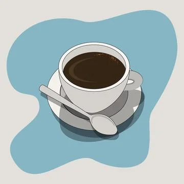 A cup of cofee with spoon and small plate vector illustration Stock Illustration