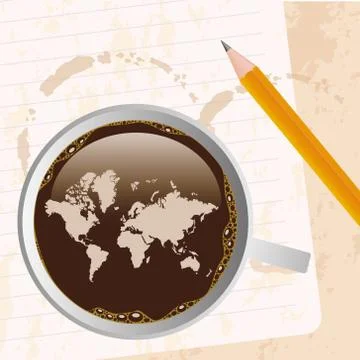 Cup of coffe with map Stock Illustration