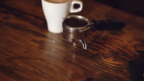 A cup of coffe on the table in cafe. 4K Stock Footage 70275868