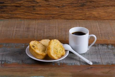 Cup of Coffe with Toasts Stock Photos
