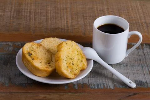 Cup of Coffe with Toasts Stock Photos