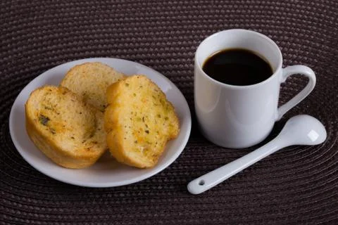 Cup of Coffe with Toasts Stock Photos