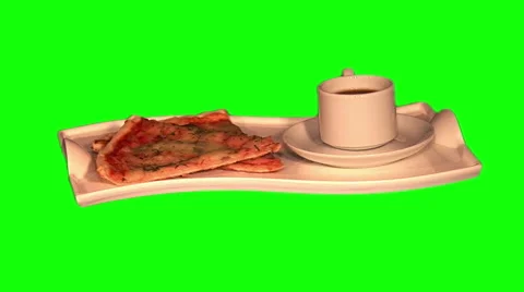 Cup of coffee, 2 slices of pizza on tray Stock Footage 46504567