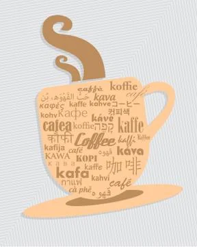 Cup of coffee in 36 different language Stock Illustration