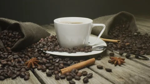 Cup of coffee and beans Stock Footage 138212830