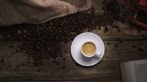 Cup of coffee and coffe beans Stock Footage 62837279
