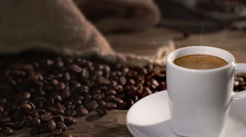 Cup of coffee and coffe beans Stock Footage 62843883