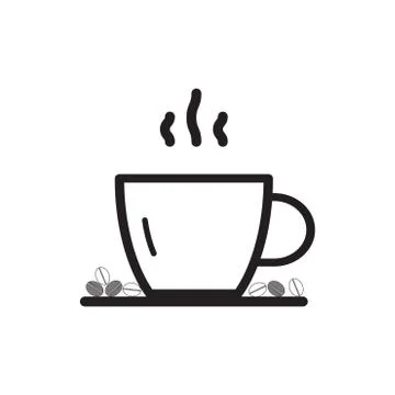 Cup of coffee and coffee bean. outline icon Stock Illustration