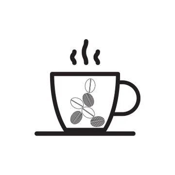 Cup of coffee and coffee bean. outline icon Stock Illustration